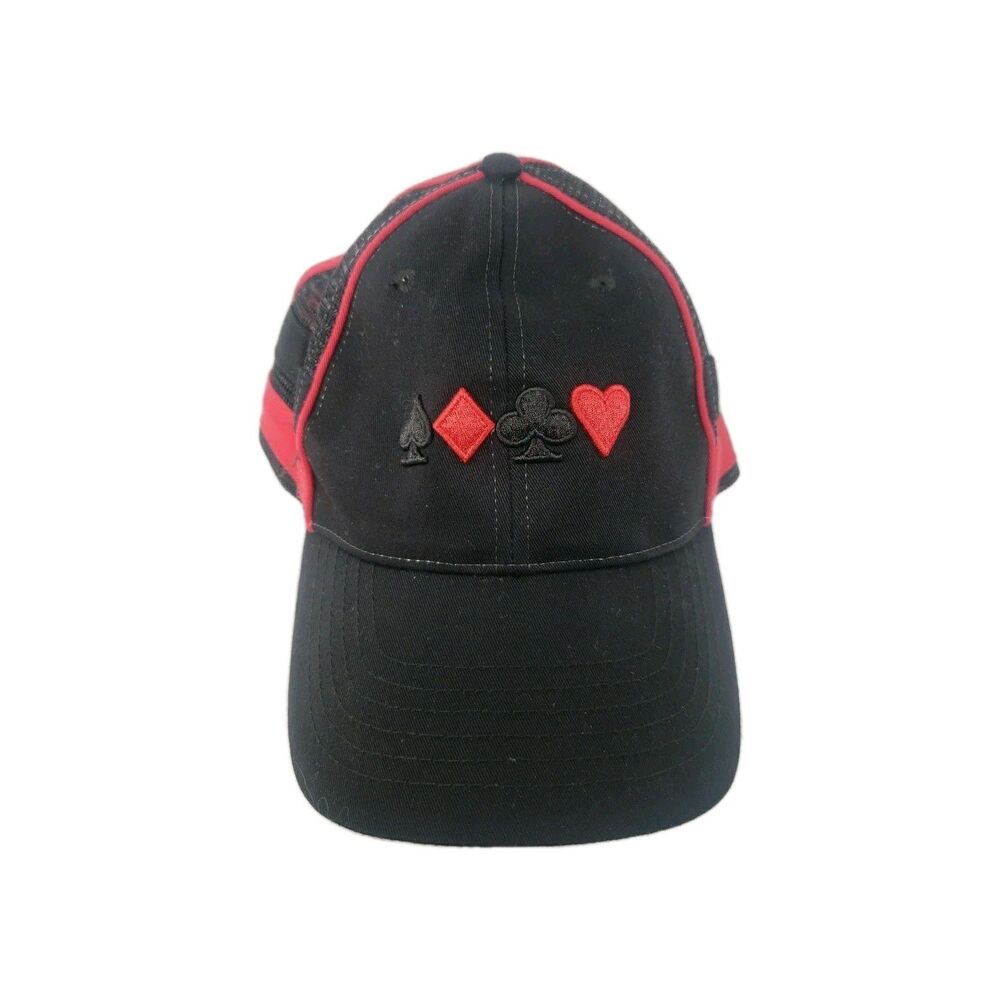 World Poker Tour Hat Mesh Black Red Spade Diamond Club Heart Adjustable Strap